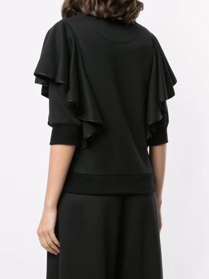Adam Lippes Sweaters Flounce Sleeve Sweatshirt In Luxe Jersey Black 8211 Women