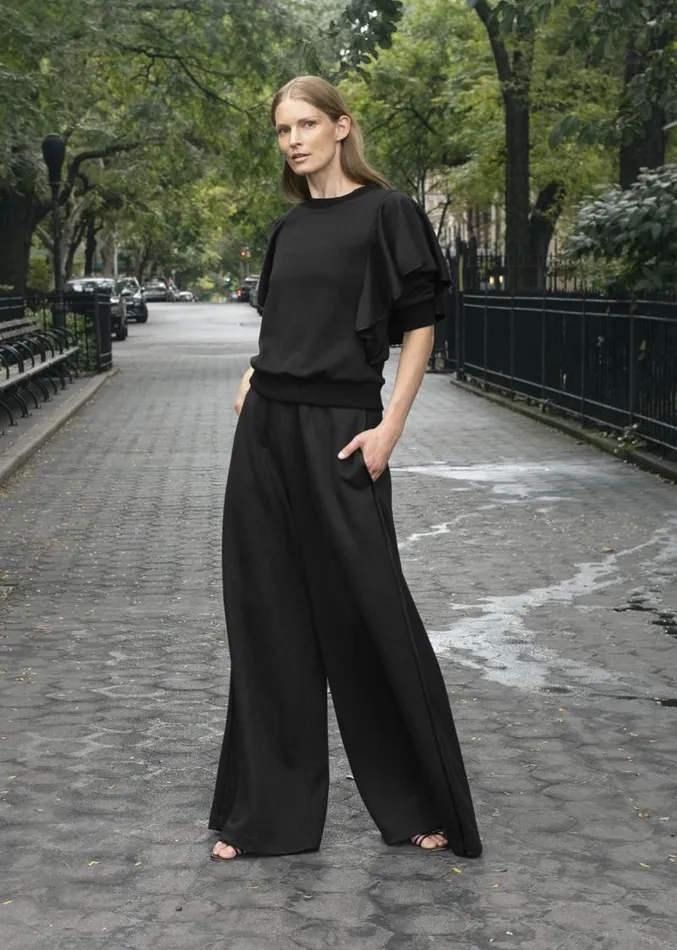 Adam Lippes Sweaters Flounce Sleeve Sweatshirt In Luxe Jersey Black 8211 Women