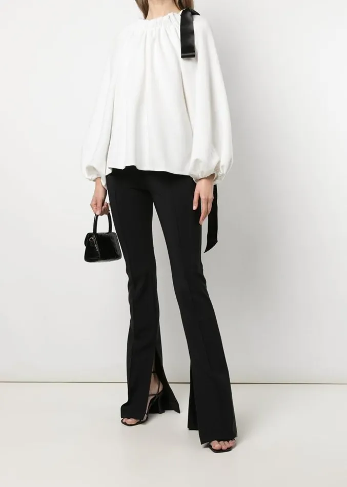 Adam Lippes Sweaters Rouched Neck Sweatshirt In Luxe Jersey White 8211 Women