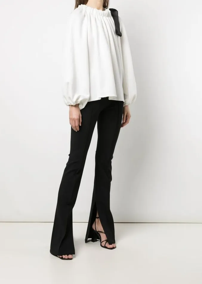 Adam Lippes Sweaters Rouched Neck Sweatshirt In Luxe Jersey White 8211 Women