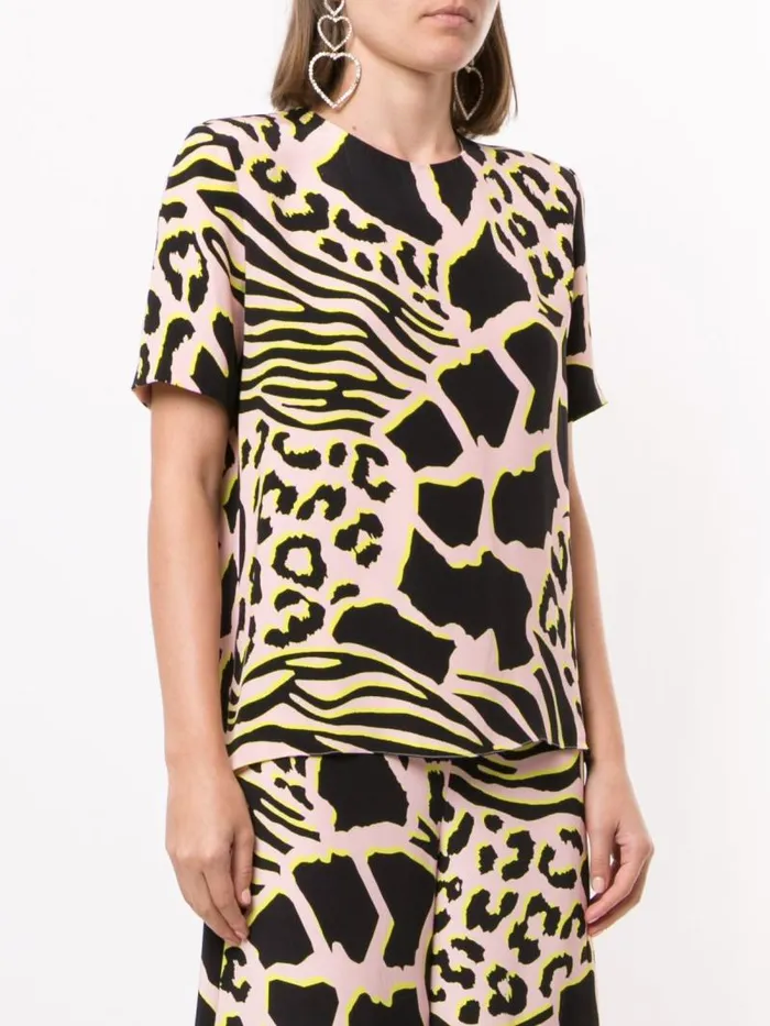 Adam Lippes Tops Pleat Back Short Sleeve Top In Printed Crepe Pink Savannah 8211 Women