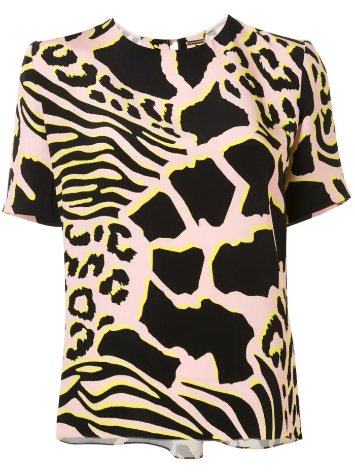 Adam Lippes Tops Pleat Back Short Sleeve Top In Printed Crepe Pink Savannah 8211 Women