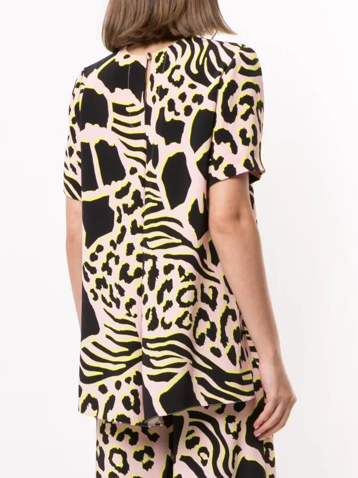 Adam Lippes Tops Pleat Back Short Sleeve Top In Printed Crepe Pink Savannah 8211 Women