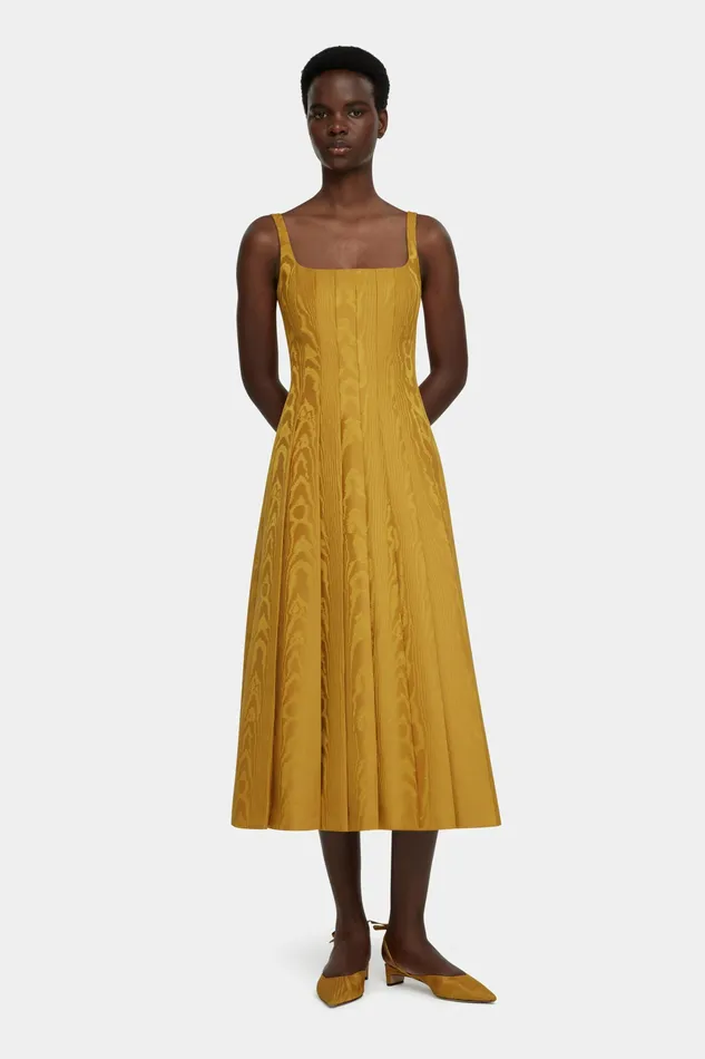 Adele Dress in Ochre Moire Mikado Women Dresses Emilia Wickstead
