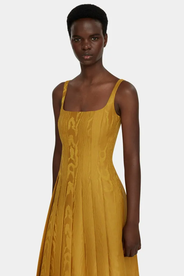 Adele Dress in Ochre Moire Mikado Women Dresses Emilia Wickstead Adele Dress in Ochre Moire Mikado Women Dresses Emilia Wickstead