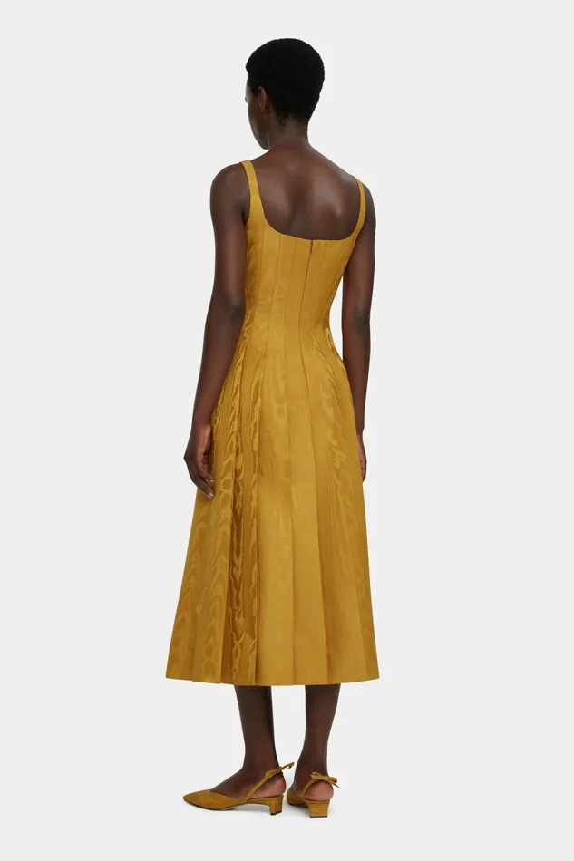 Adele Dress in Ochre Moire Mikado Women Dresses Emilia Wickstead Adele Dress in Ochre Moire Mikado Women Dresses Emilia Wickstead