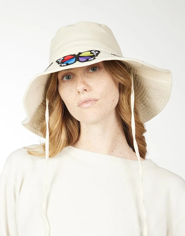 Adina Bucket Hat W Butterfly Patches Natural Women039s Lauren Moshi Hats