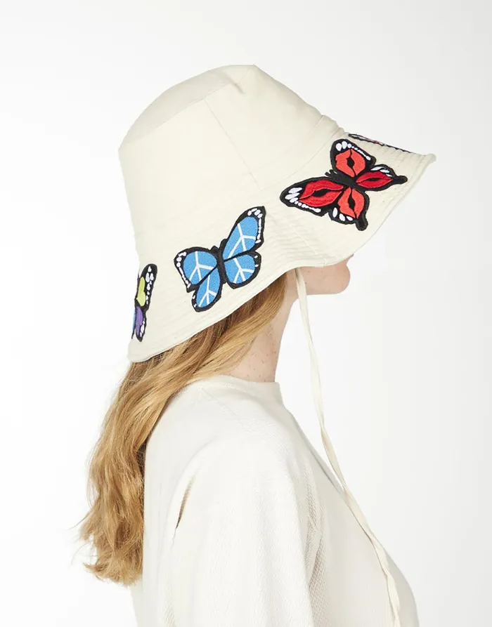 Adina Bucket Hat W Butterfly Patches Natural Women039s Lauren Moshi Hats
