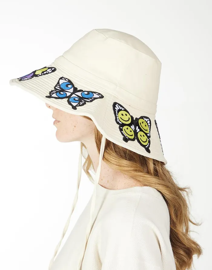 Adina Bucket Hat W Butterfly Patches Natural Women039s Lauren Moshi Hats