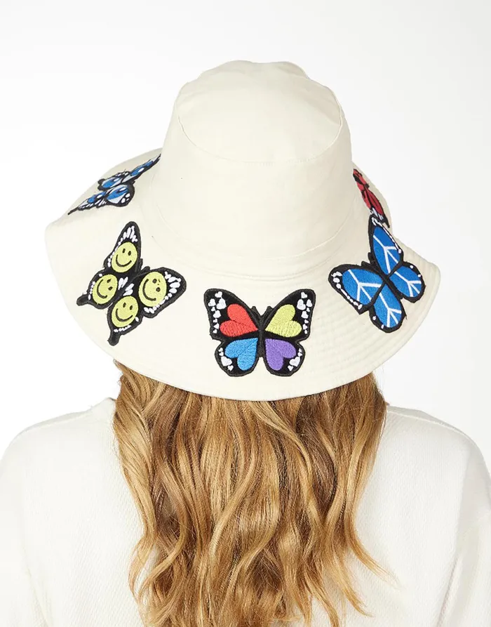 Adina Bucket Hat W Butterfly Patches Natural Women039s Lauren Moshi Hats