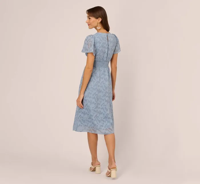 Adrianna Papell Day Dresses Burnout Smocked Midi Dress With Short Sleeves In Dusty Blue 8211 Women