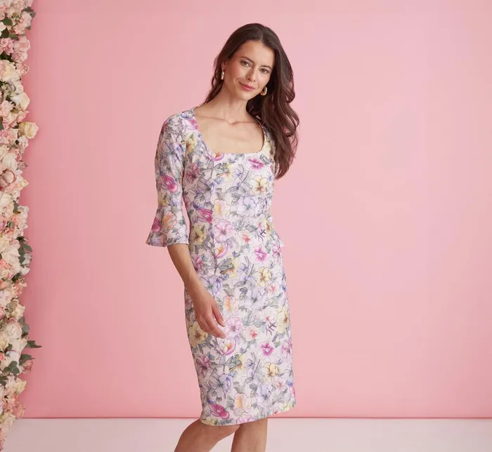 Adrianna Papell Day Dresses Floral Embroidered Sheath Dress With Three Quarter Bell Sleeves In Blush Multi 8211 Women