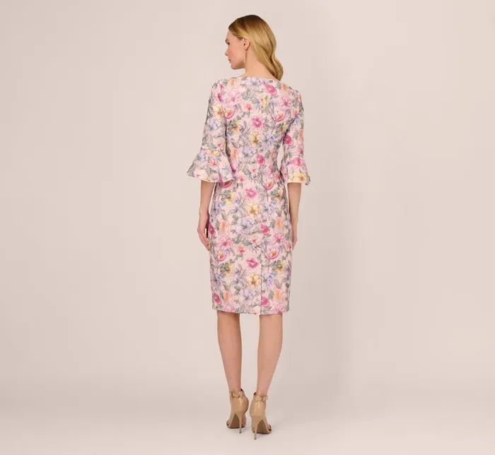 Adrianna Papell Day Dresses Floral Embroidered Sheath Dress With Three Quarter Bell Sleeves In Blush Multi 8211 Women