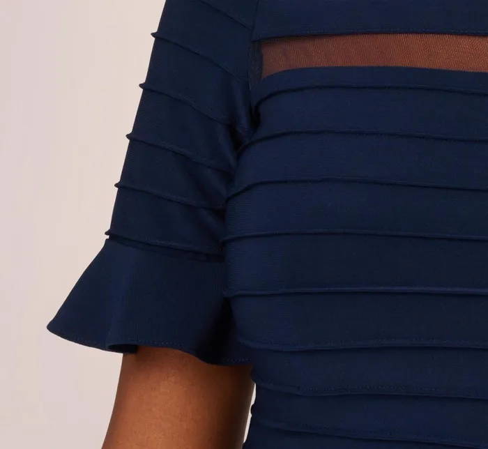 Adrianna Papell Day Dresses Pintuck Dress With Ruffle Short Sleeves In Midnight 8211 Women