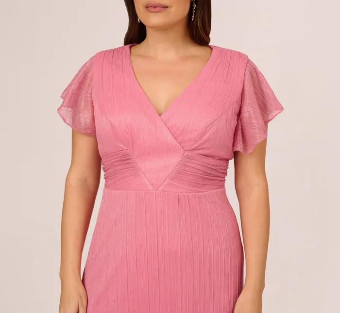 Adrianna Papell Day Dresses Plus Size Crinkle Mesh Midi Dress With Flutter Sleeves In Faded Rose 8211 Women