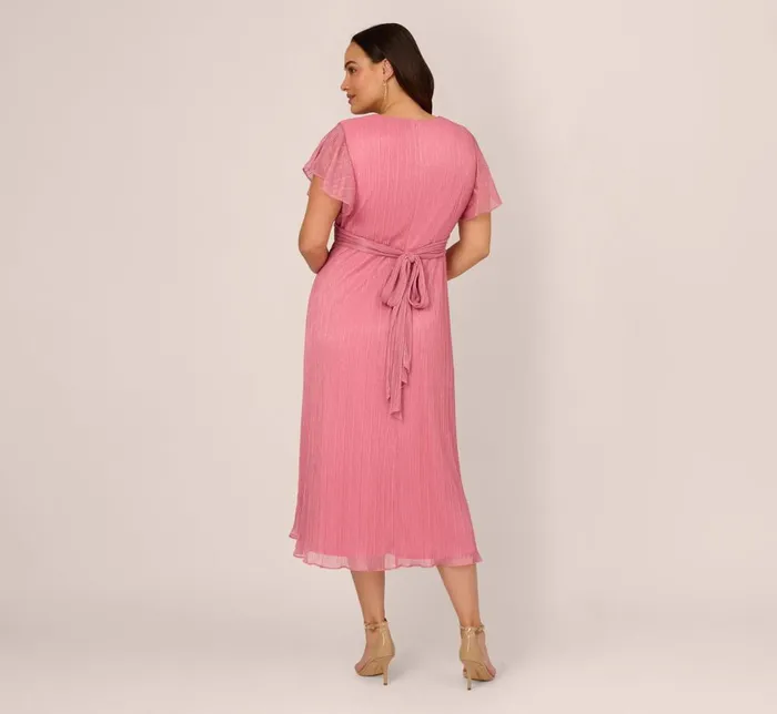 Adrianna Papell Day Dresses Plus Size Crinkle Mesh Midi Dress With Flutter Sleeves In Faded Rose 8211 Women
