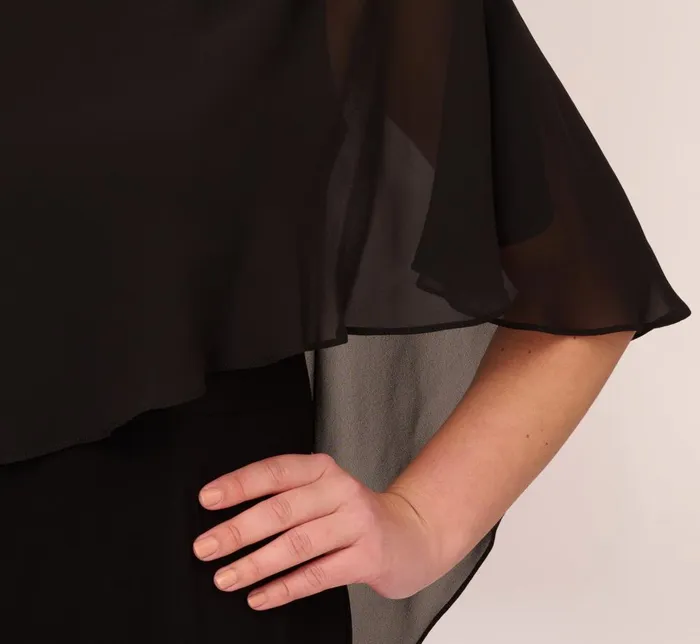 Adrianna Papell Day Dresses Plus Size One Shoulder Dress With Chiffon Cape In Black 8211 Women
