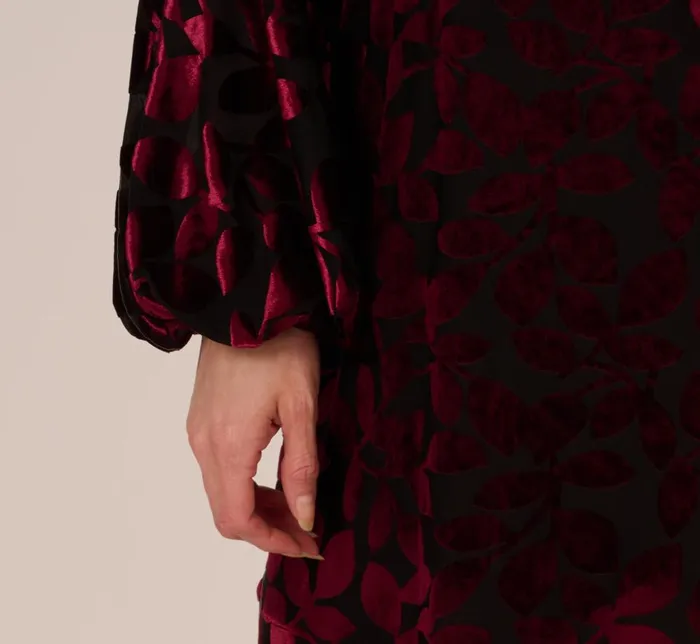 Adrianna Papell Day Dresses Velvet Burnout Faux Wrap Dress With Long Bishop Sleeves In Burgundy Black 8211 Women