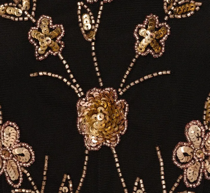 Adrianna Papell Formal Dresses Floral Beaded Blouson Tea Length Dress In Black Gold 8211 Women