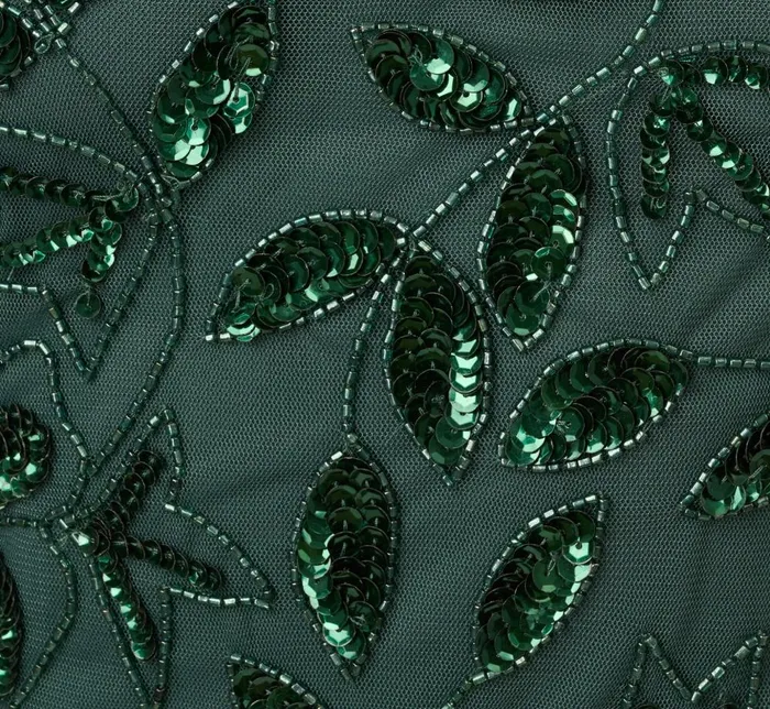 Adrianna Papell Formal Dresses Hand Beaded Short Sleeve Floral Godet Gown In Dusty Emerald 8211 Women