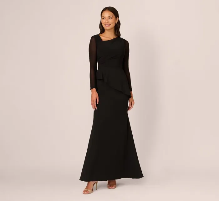 Adrianna Papell Formal Dresses Knit Crepe Combo Mesh Gown In Black 8211 Women