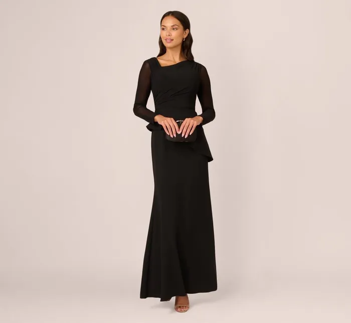 Adrianna Papell Formal Dresses Knit Crepe Combo Mesh Gown In Black 8211 Women