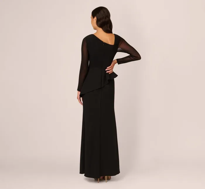 Adrianna Papell Formal Dresses Knit Crepe Combo Mesh Gown In Black 8211 Women
