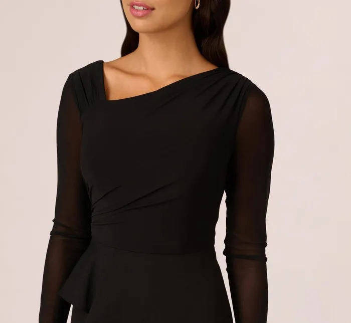 Adrianna Papell Formal Dresses Knit Crepe Combo Mesh Gown In Black 8211 Women