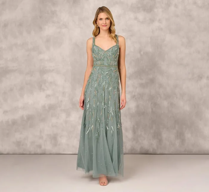Adrianna Papell Formal Dresses Multicolor Beaded Mermaid Gown With Sweetheart Neckline In Dark Sage 8211 Women