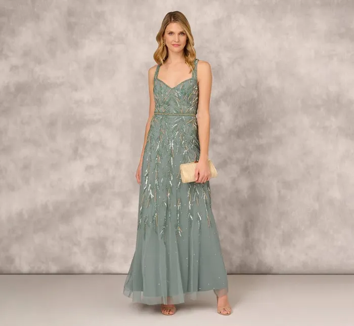 Adrianna Papell Formal Dresses Multicolor Beaded Mermaid Gown With Sweetheart Neckline In Dark Sage 8211 Women