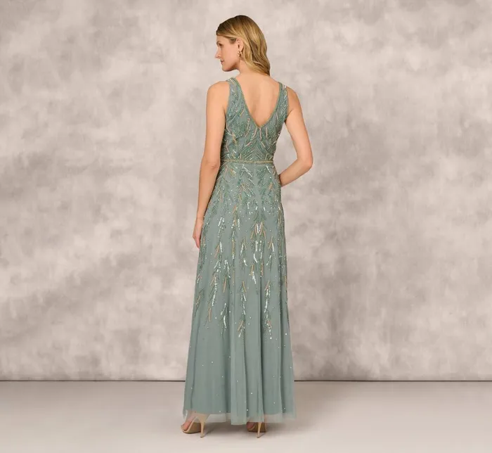 Adrianna Papell Formal Dresses Multicolor Beaded Mermaid Gown With Sweetheart Neckline In Dark Sage 8211 Women