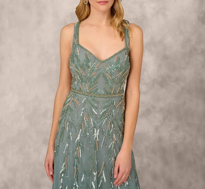 Adrianna Papell Formal Dresses Multicolor Beaded Mermaid Gown With Sweetheart Neckline In Dark Sage 8211 Women