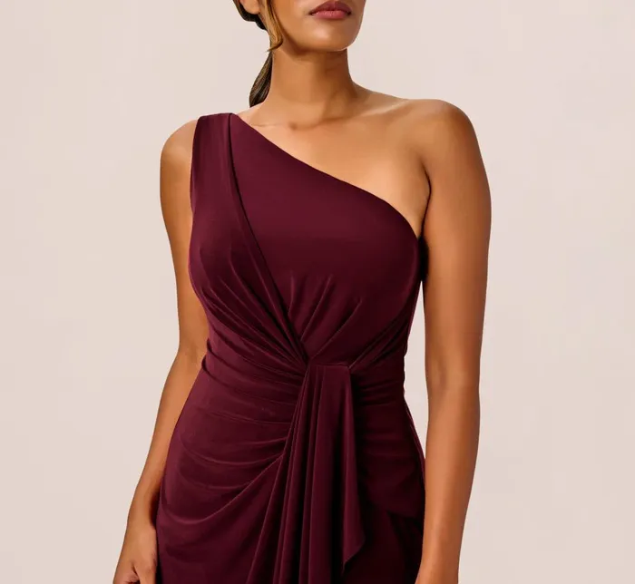 Adrianna Papell Formal Dresses One Shoulder Dress With Draped Waist Detail In Red Wine 8211 Women