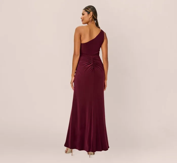 Adrianna Papell Formal Dresses One Shoulder Dress With Draped Waist Detail In Red Wine 8211 Women