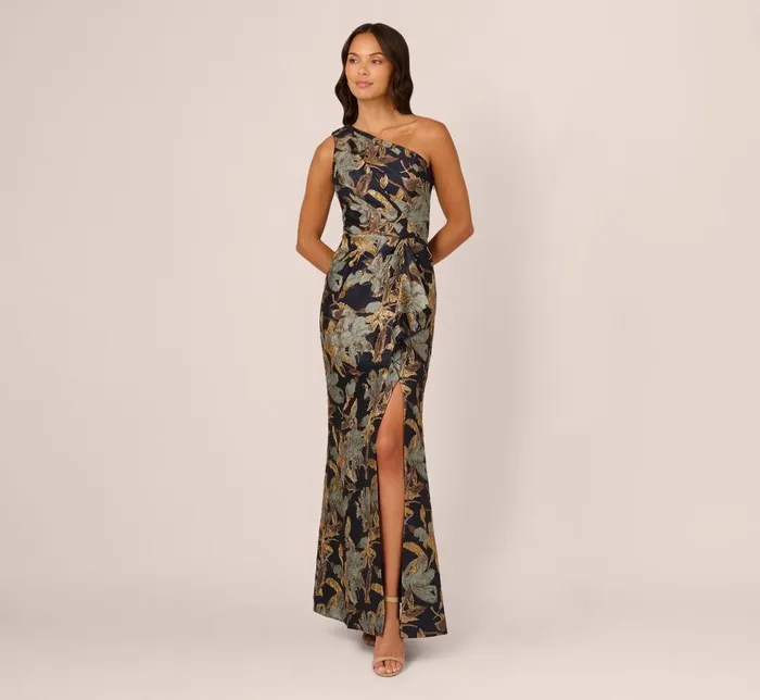 Adrianna Papell Formal Dresses One Shoulder Jacquard Dress In Blue Gold 8211 Women
