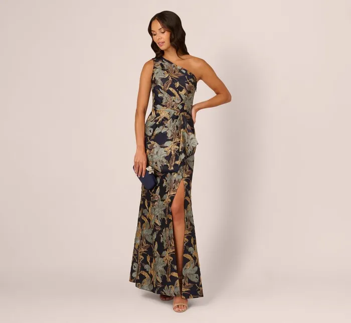 Adrianna Papell Formal Dresses One Shoulder Jacquard Dress In Blue Gold 8211 Women