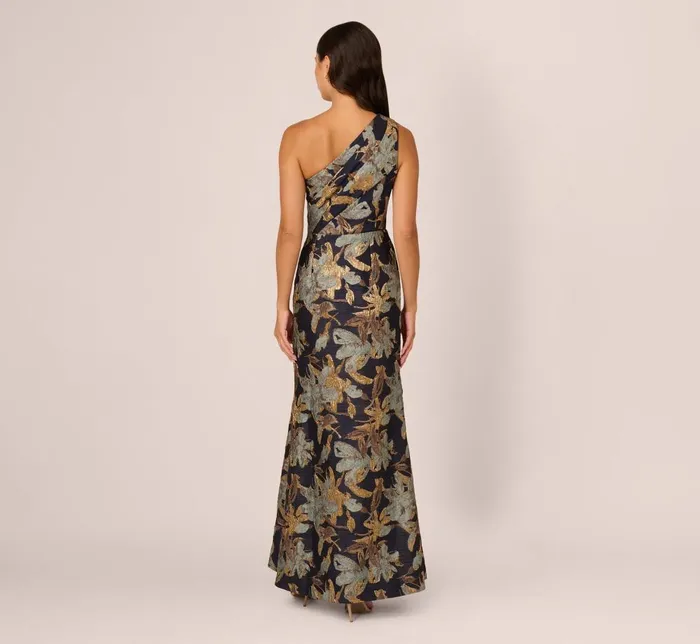 Adrianna Papell Formal Dresses One Shoulder Jacquard Dress In Blue Gold 8211 Women