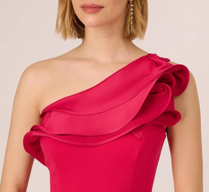 Adrianna Papell Formal Dresses One Shoulder Mermaid Gown With Ruffled Neckline In Pink Cherry 8211 Women