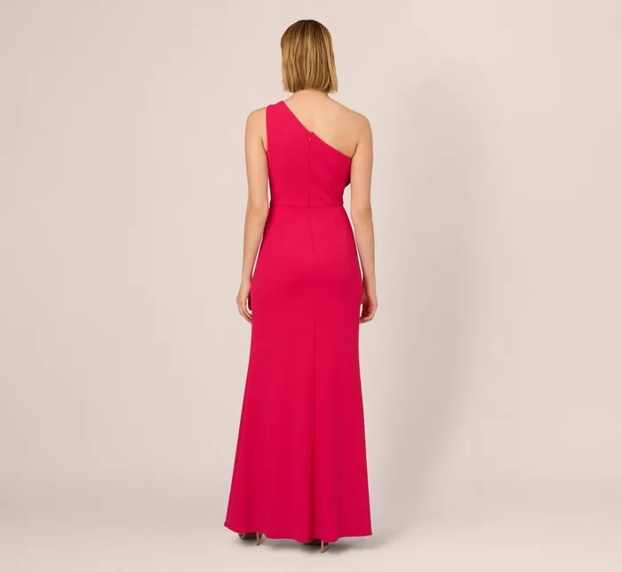 Adrianna Papell Formal Dresses One Shoulder Mermaid Gown With Ruffled Neckline In Pink Cherry 8211 Women