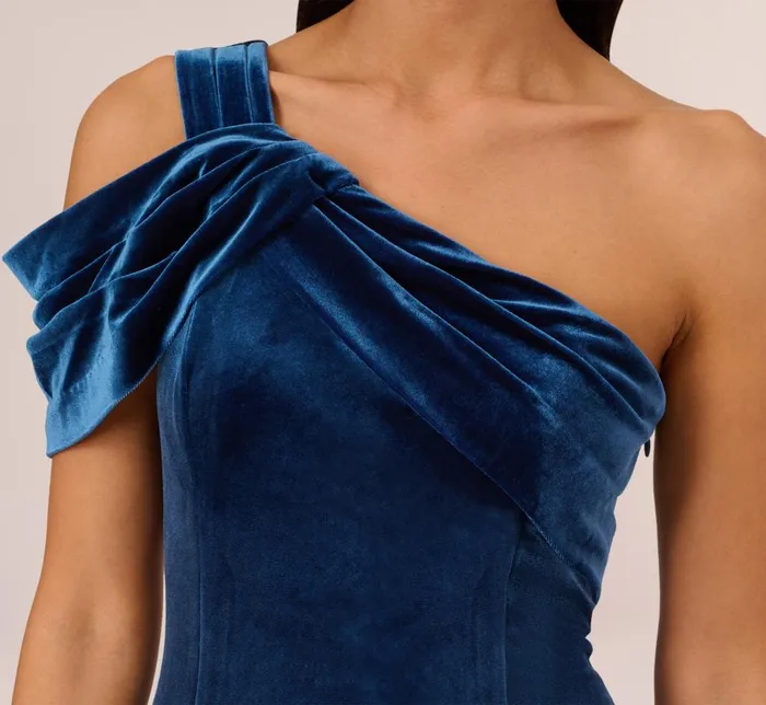 Adrianna Papell Formal Dresses One Shoulder Velvet Mermaid Gown With Drape Sleeve In Ocean Wave 8211 Women