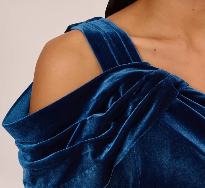 Adrianna Papell Formal Dresses One Shoulder Velvet Mermaid Gown With Drape Sleeve In Ocean Wave 8211 Women