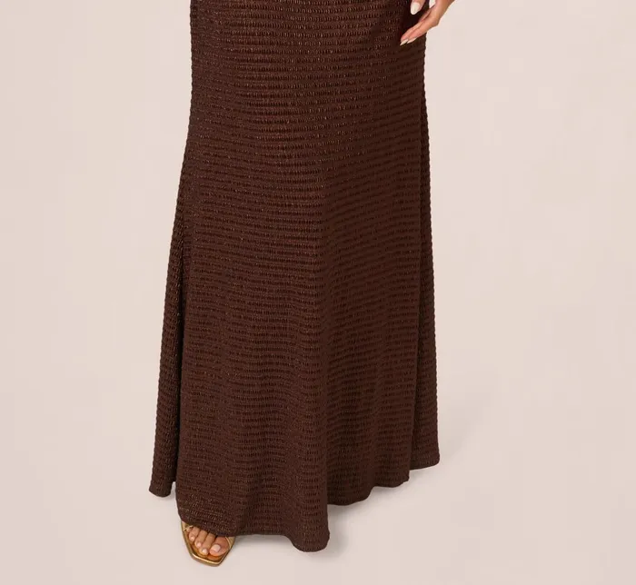 Adrianna Papell Formal Dresses Pleated Metallic Cape Gown In Bronze 8211 Women