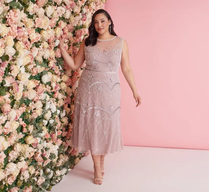Adrianna Papell Formal Dresses Plus Size Beaded AnkleLength Dress With Sheer Neckline In Dusted Petal Ivory 8211 Women Adrianna Papell Formal Dresses Plus Size Beaded AnkleLength Dress With Sheer Neckline In Dusted Petal Ivory 8211 Women