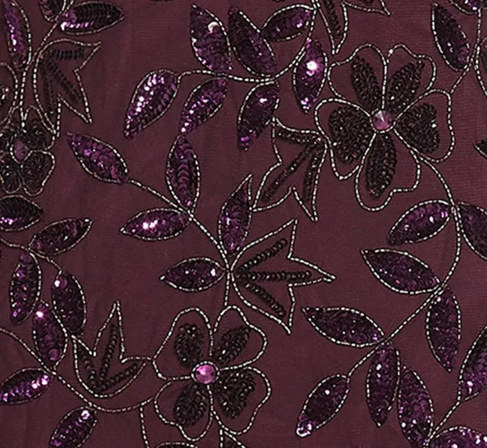 Adrianna Papell Formal Dresses Plus Size Hand Beaded Short Sleeve Floral Godet Gown In Night Plum 8211 Women