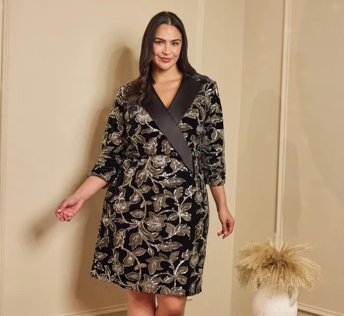 Adrianna Papell Formal Dresses Plus Size Velvet Blazer Short Dress In Black Silver 8211 Women Adrianna Papell Formal Dresses Plus Size Velvet Blazer Short Dress In Black Silver 8211 Women