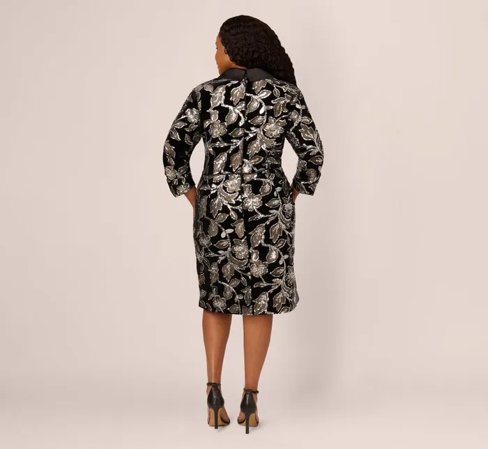 Adrianna Papell Formal Dresses Plus Size Velvet Blazer Short Dress In Black Silver 8211 Women