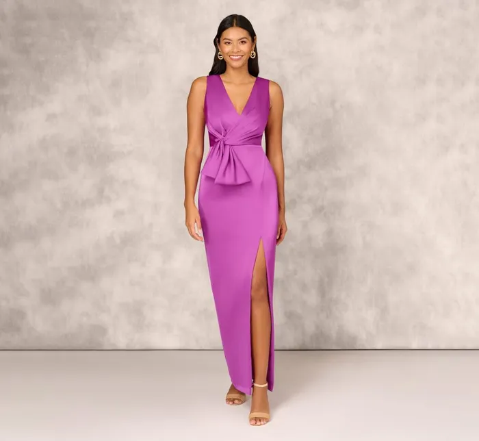 Adrianna Papell Formal Dresses Sleeveless Satin Crepe Column Gown With Bow Waist In Wild Orchid 8211 Women Adrianna Papell Formal Dresses Sleeveless Satin Crepe Column Gown With Bow Waist In Wild Orchid 8211 Women