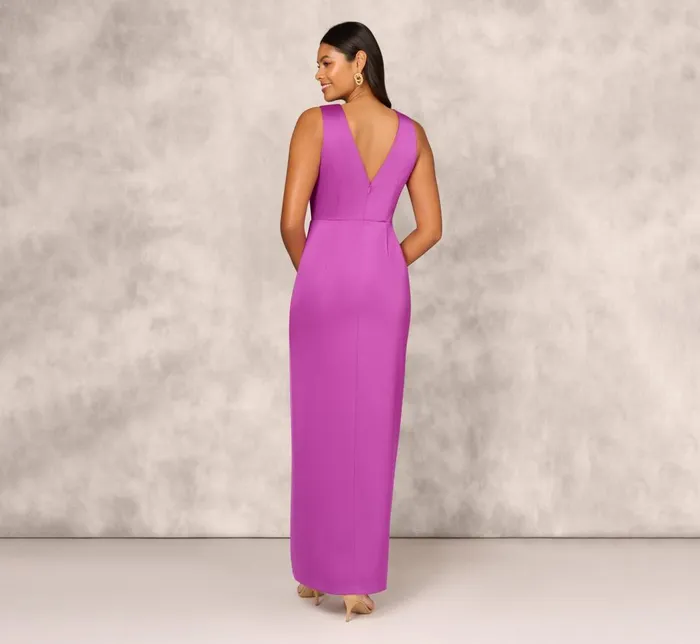 Adrianna Papell Formal Dresses Sleeveless Satin Crepe Column Gown With Bow Waist In Wild Orchid 8211 Women