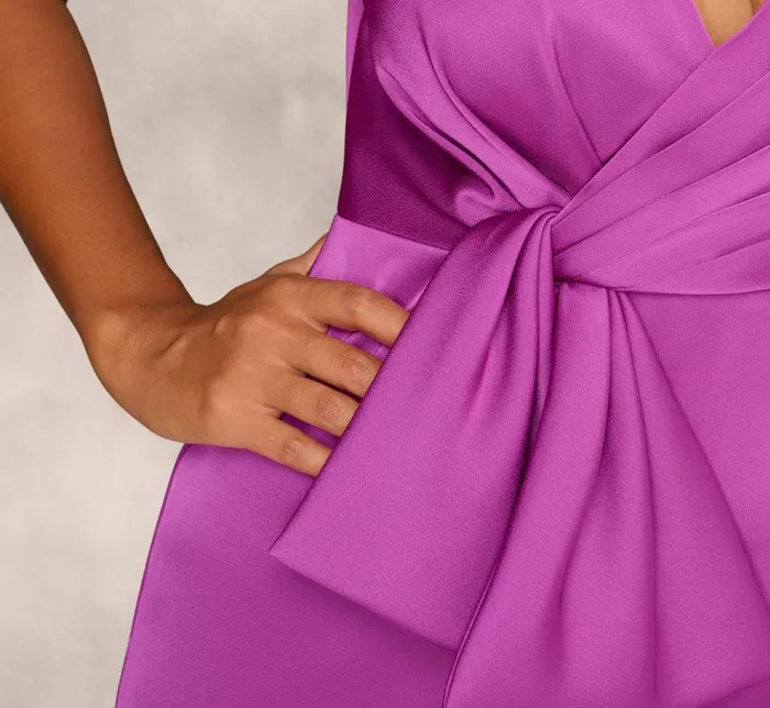 Adrianna Papell Formal Dresses Sleeveless Satin Crepe Column Gown With Bow Waist In Wild Orchid 8211 Women