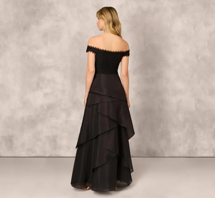 Adrianna Papell Formal Dresses Strapless Organza Ball Gown With Off The Shoulder Neckline In Black 8211 Women